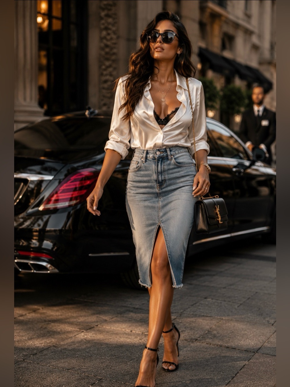 McGuire Denim Midi Pencil Skirt Sz 4 | Light Wash High Rise Slit Skirt $215